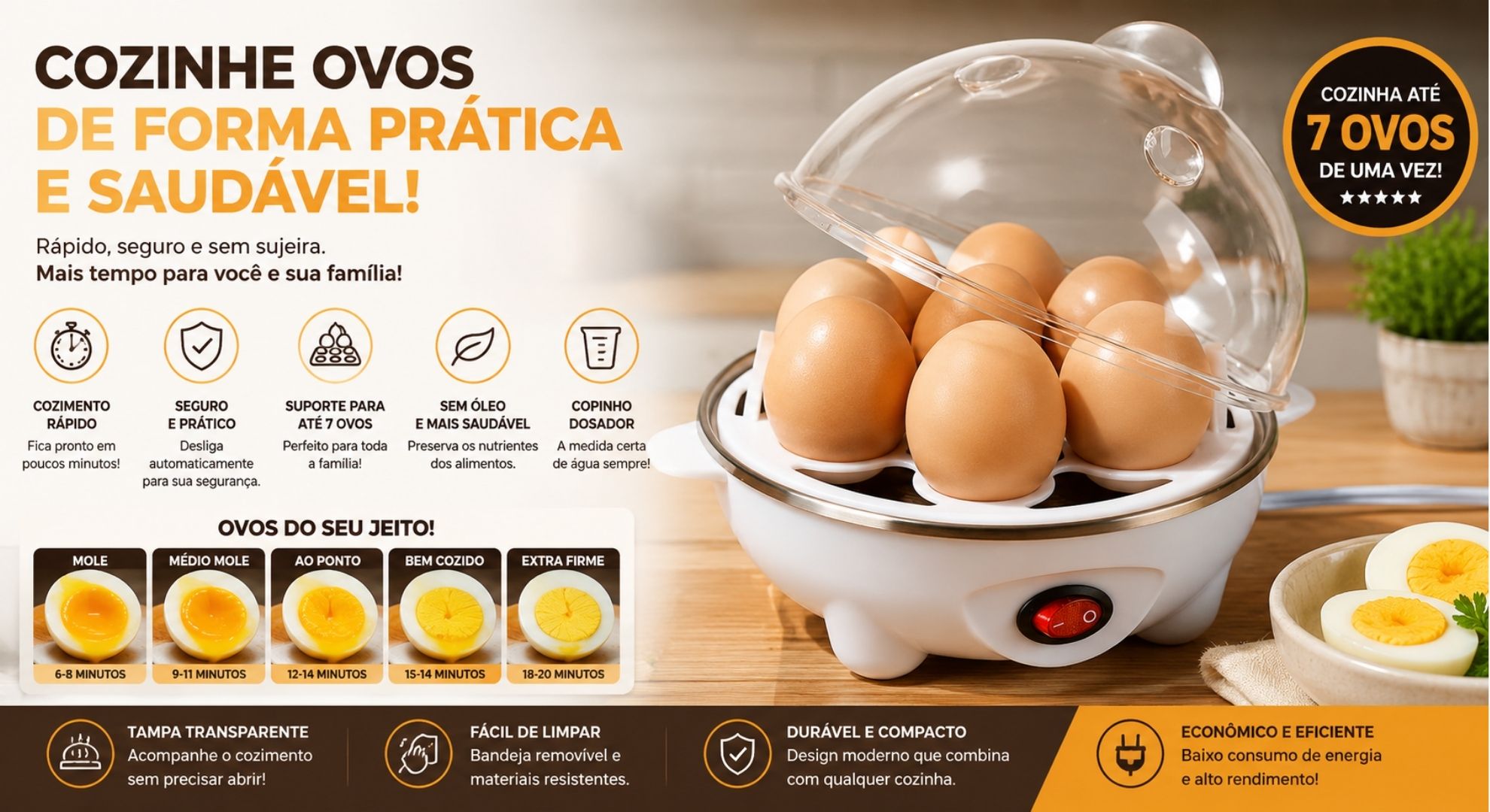 Cozedor Elétrico de Ovos a Vapor 7 Und. 110v: opinião honesta