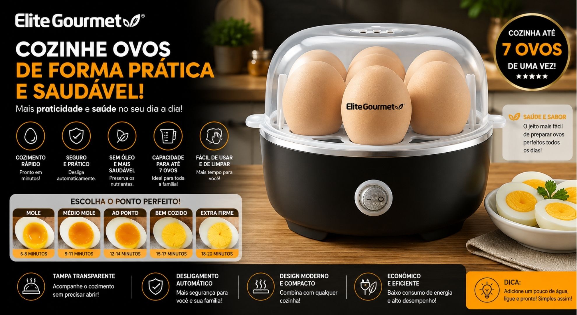 Review completo: Elite Gourmet Cozinhador de Ovos 7 ovos