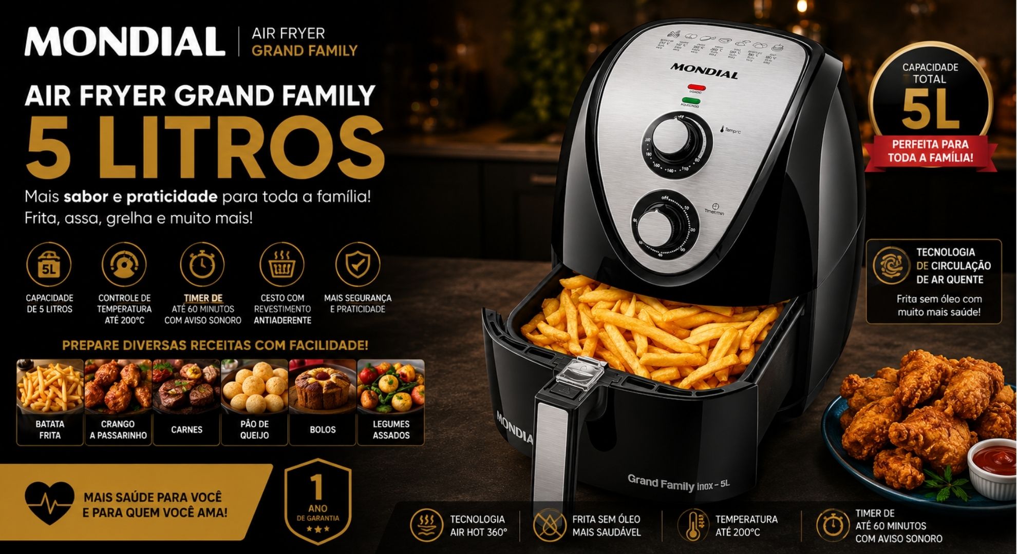 A Air Fryer Mondial Grand Family Inox 5,5 litros é boa?