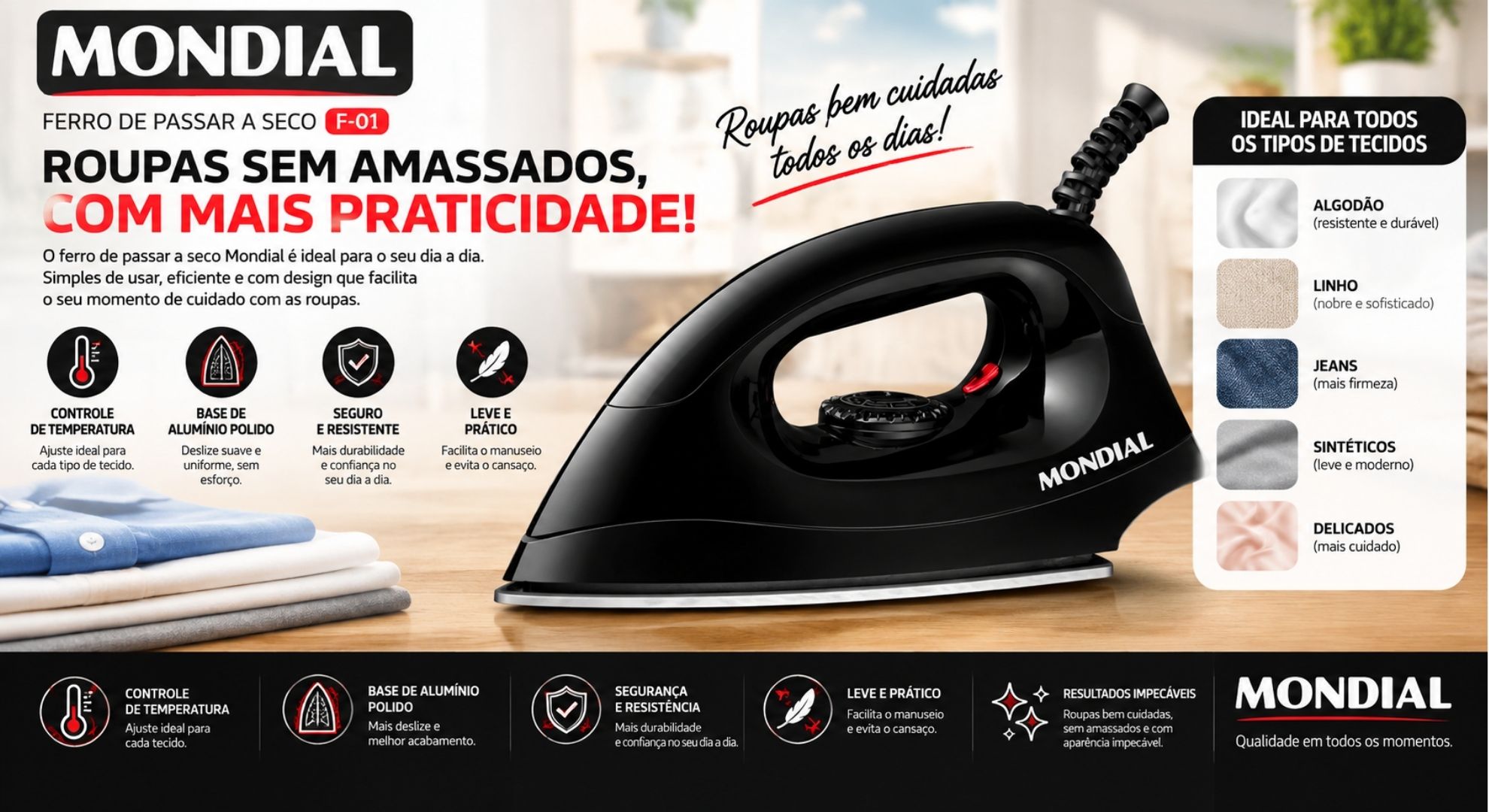Ferro de Passar a Seco - MONDIAL - 1000W - 110V - FSN-55-B