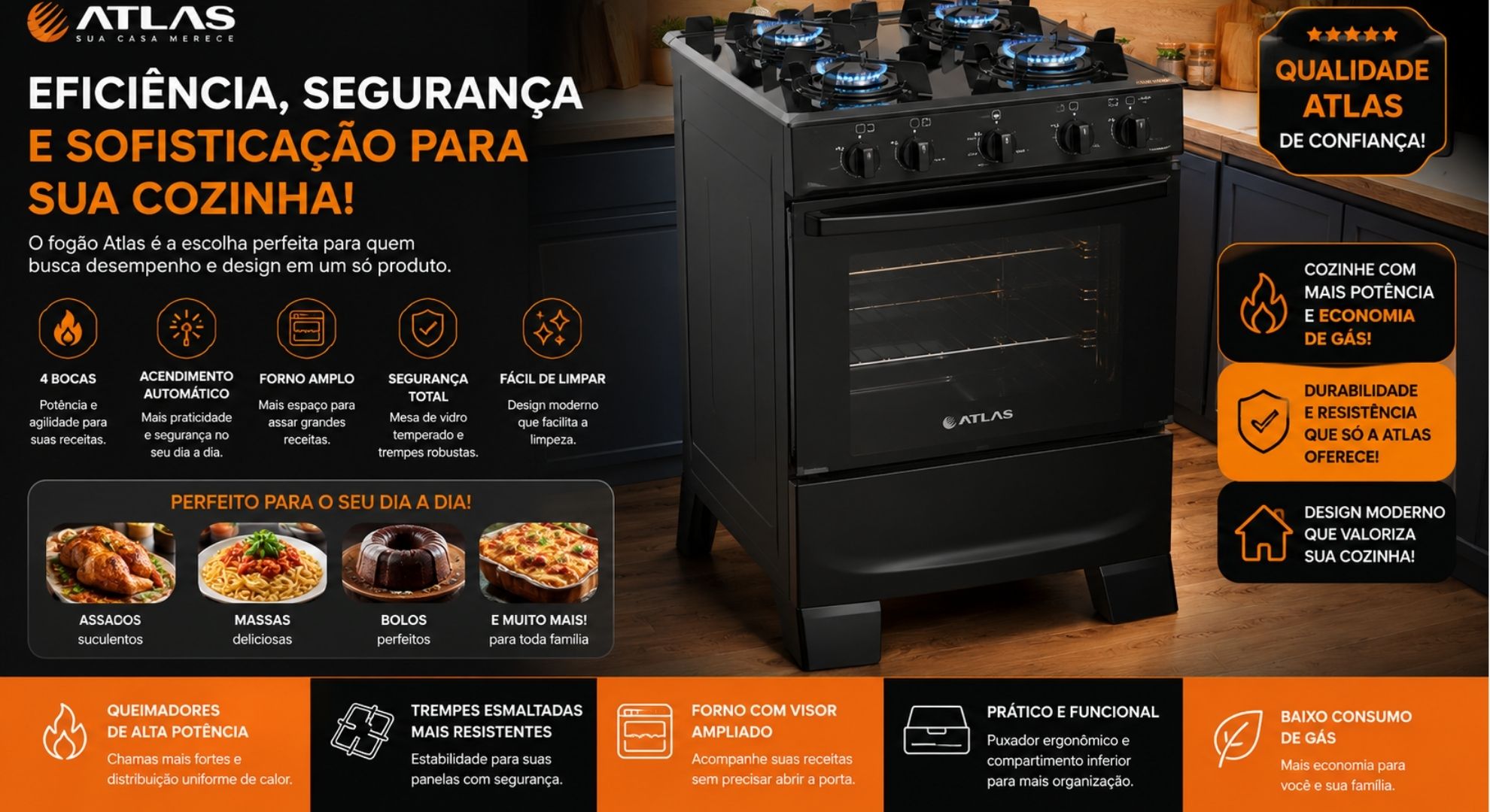 Fogão 4 Bocas - Atlas Mônaco Lustro - Bivolt