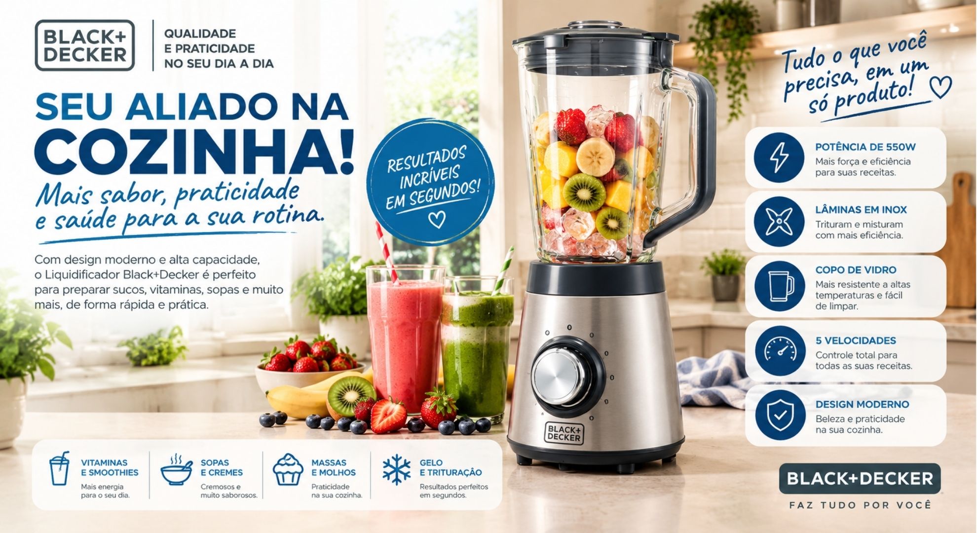 Liquidificador BLACK+DECKER - Gourmand Griss -700W - 110V - L7000G