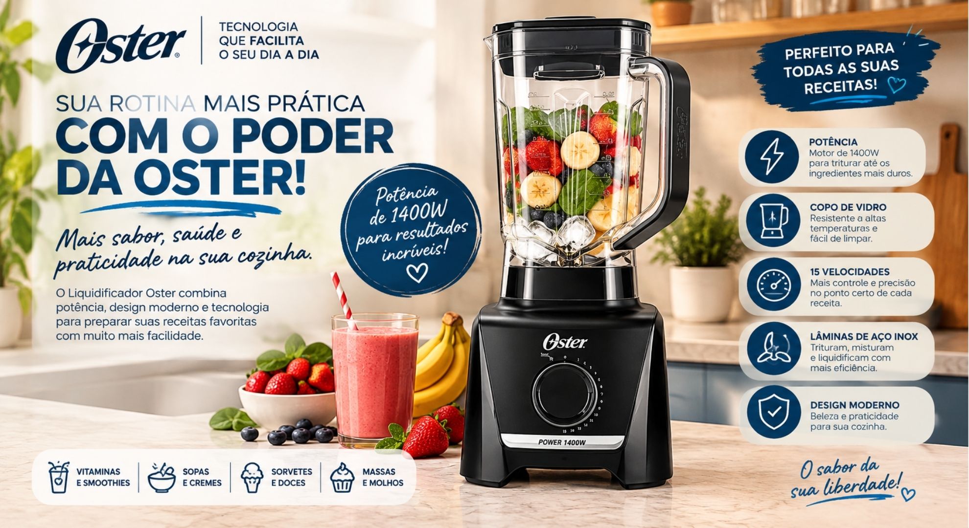 Liquidificador Oster Power - 3,2L - 1400W - 127V