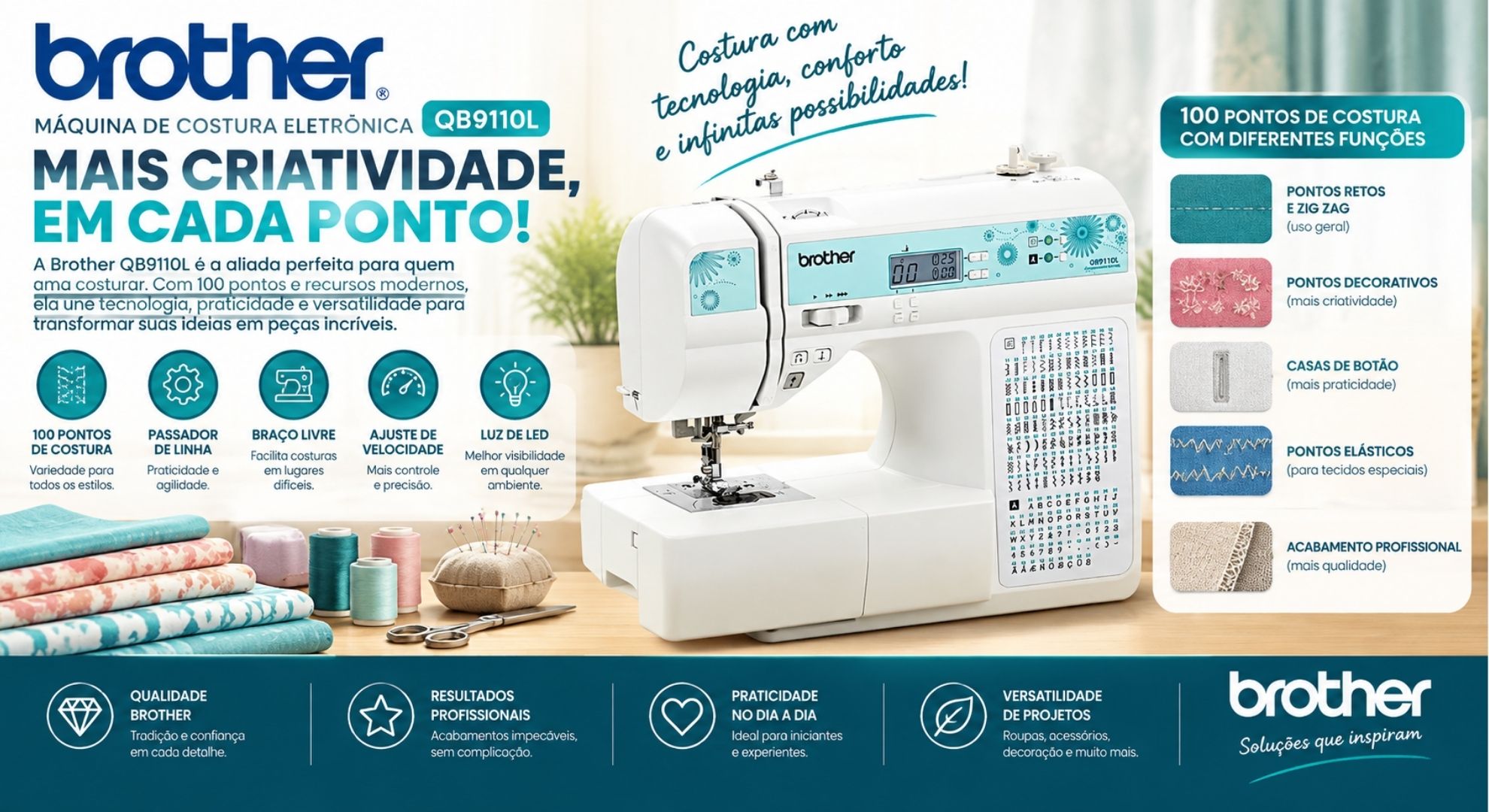 Máquina de Costura Brother - Bivolt - QB9110l