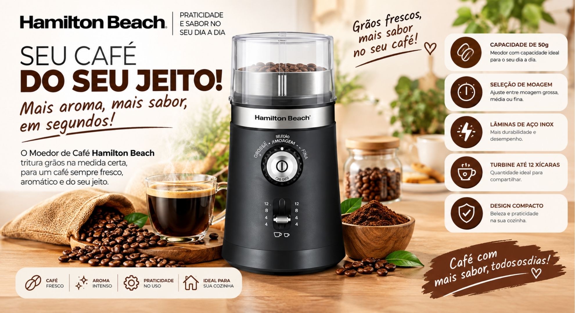 Moedor de Café Ajustável - Hamilton Beach - 110V