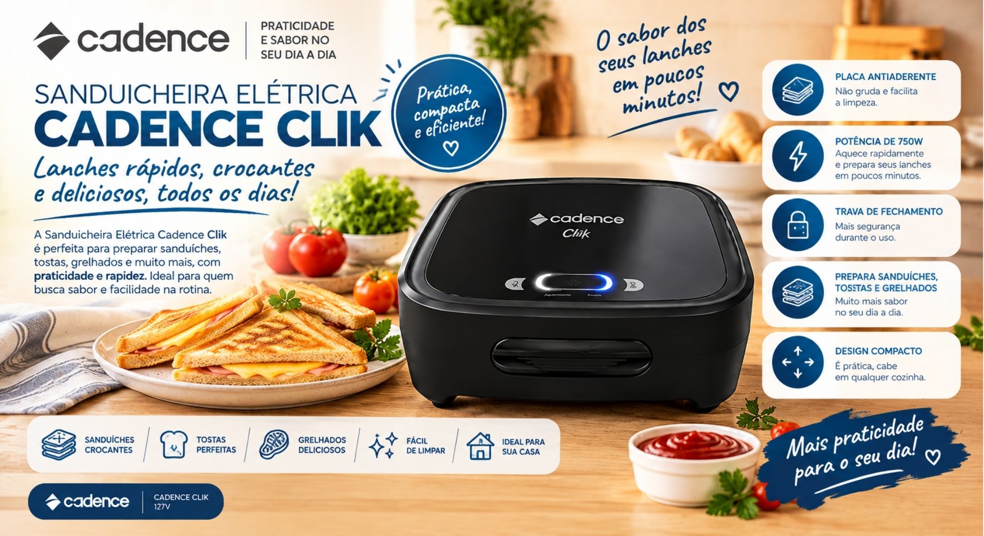Sanduicheira Elétrica Cadence Clik - 127V