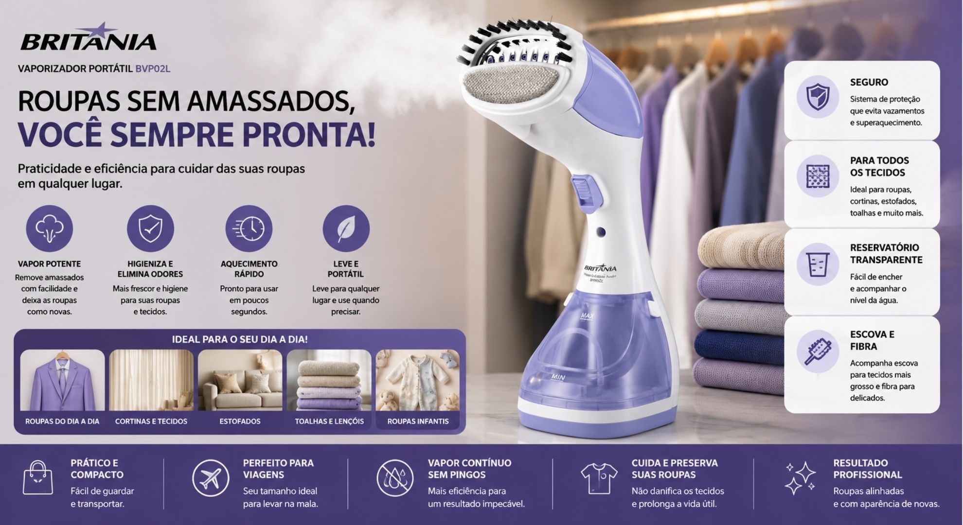 Vaporizador de roupas Britânia - BVP02L - 1100W